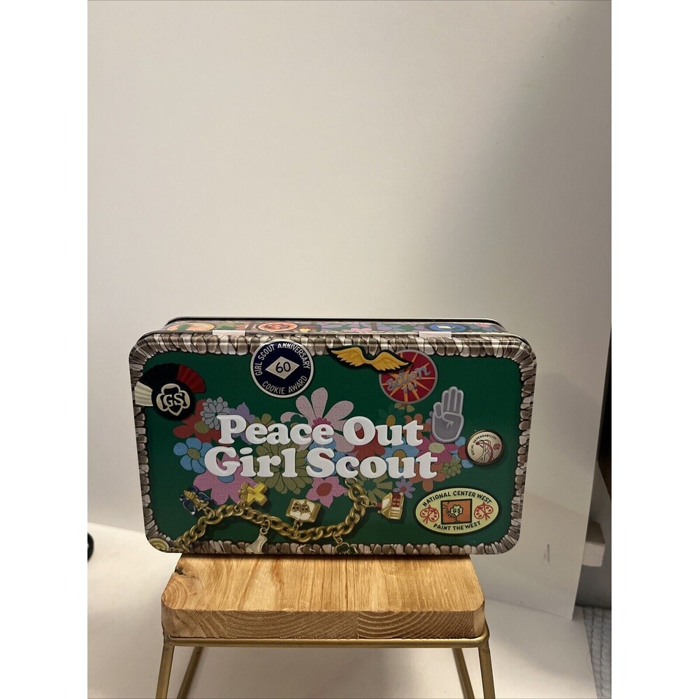 Girl Scouts Metal Tin Peace Out Girl Scout 60 Year Anniversary Empty Tin